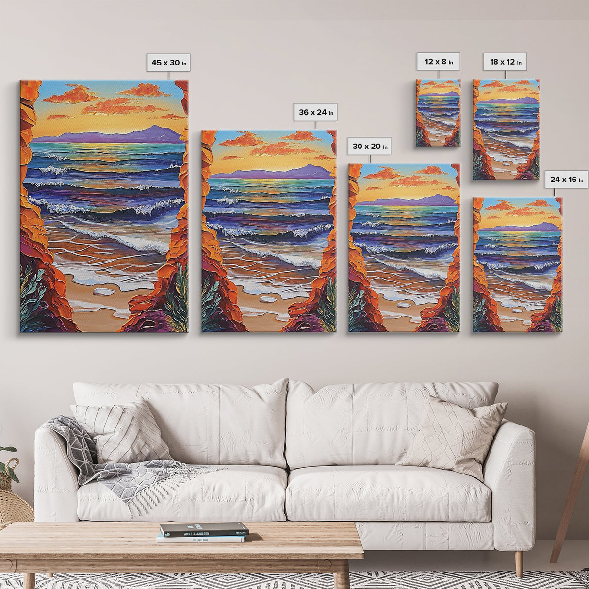 Ocean Horizon, Cliffside View, Sunset Waves, Peaceful Seascape, Framed Canvas Print, Living Room Wall Art, Beach Window View