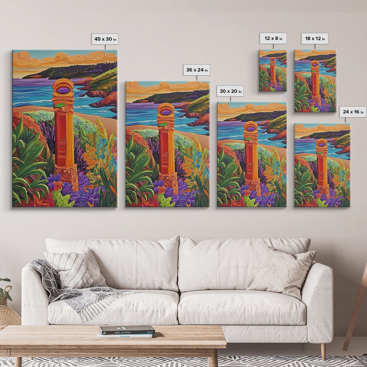 Coastal Landmark Art, Beach Garden View, Framed Canvas Print, Vibrant Landscape Wall Art, Sunroom Decor, Bright Coastal Scene