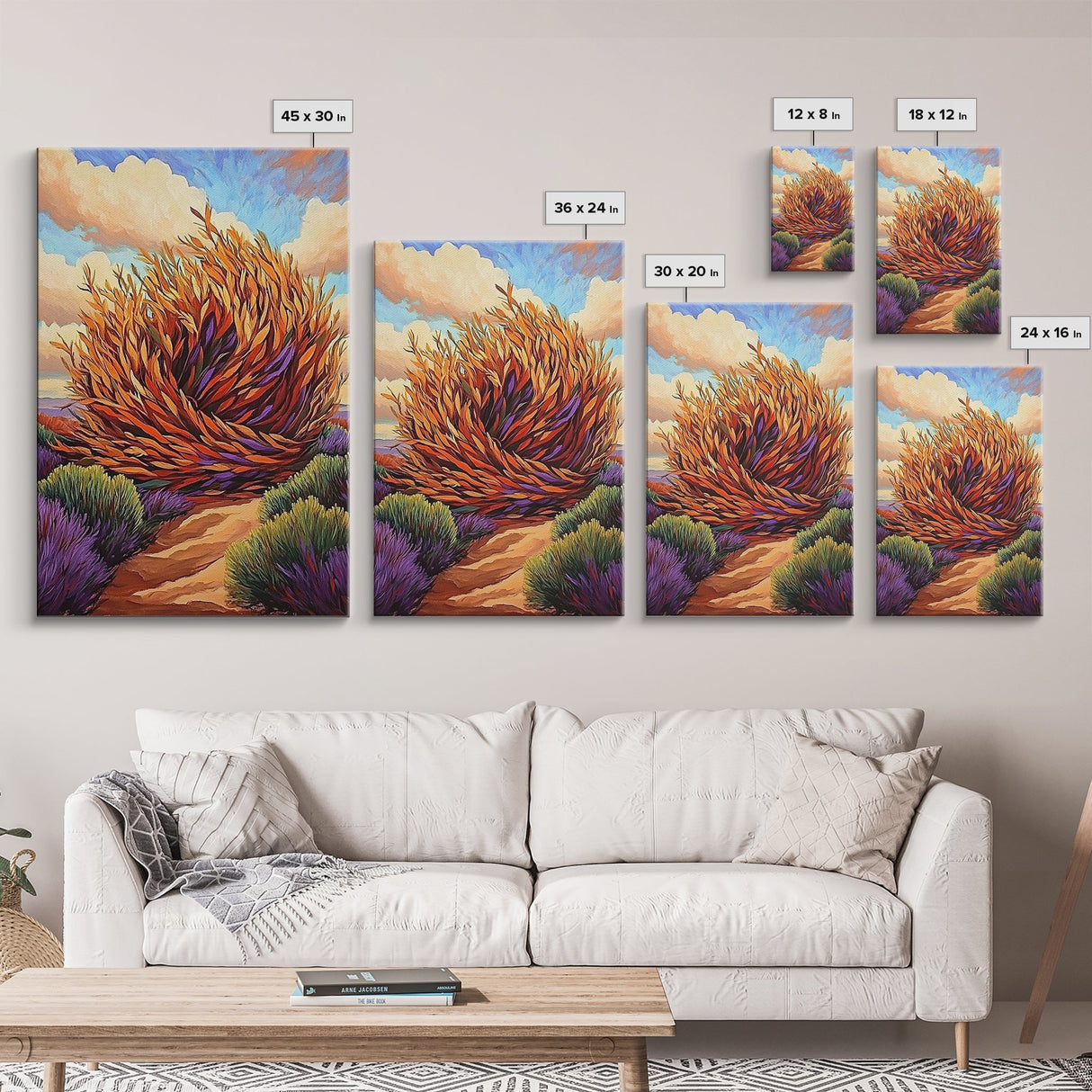 Desert Winds, Autumn Tumbleweed, Nature Path, Wild Colors, Framed Canvas Print, Entryway Wall Art, Fall Rustic Decor, Southwest Art