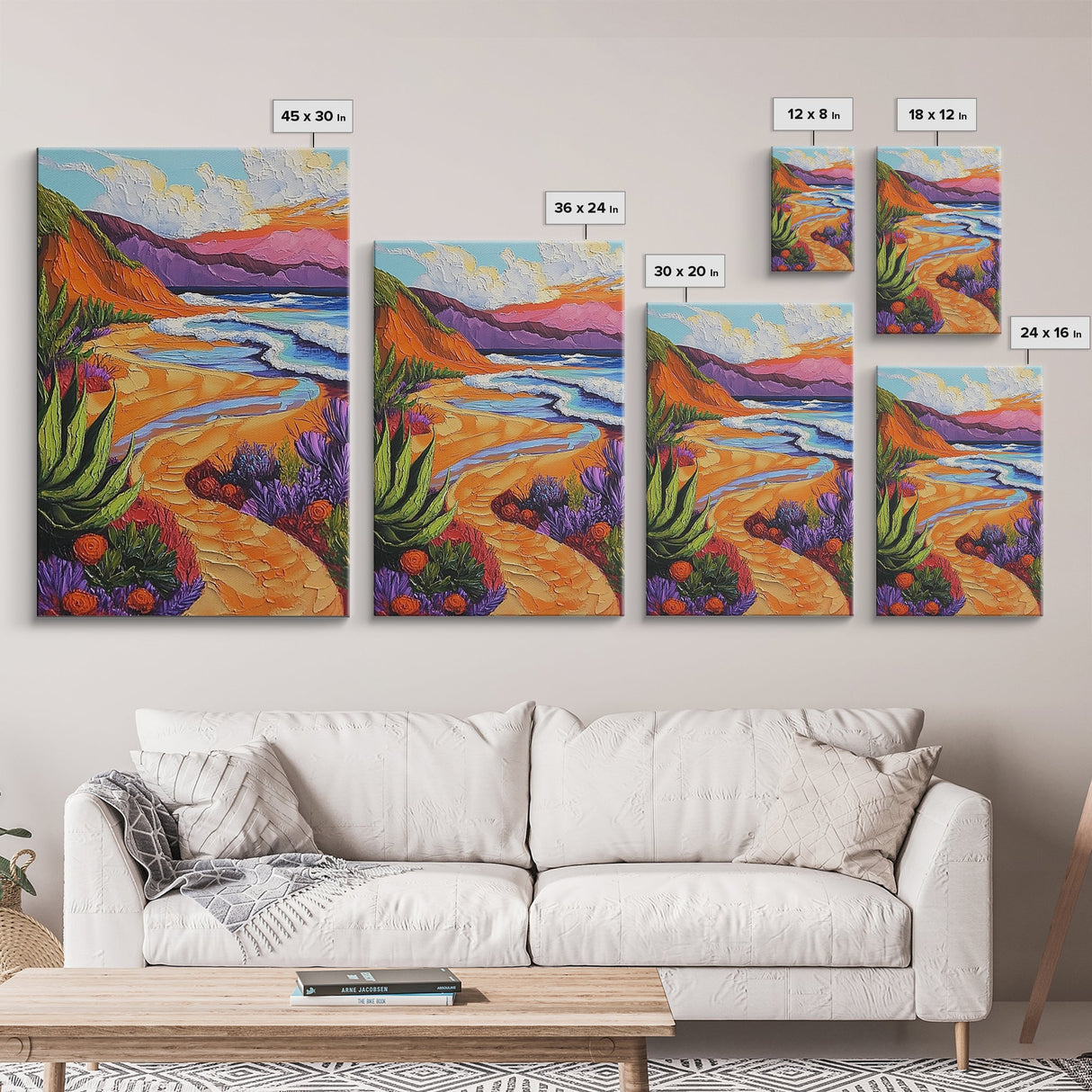 Beach Path, Sunset, Bliss, Canvas Print, tropical beach decor, bold wall art, coastal boho artwork, vibrant summer vibes, Bathroom or Hallway