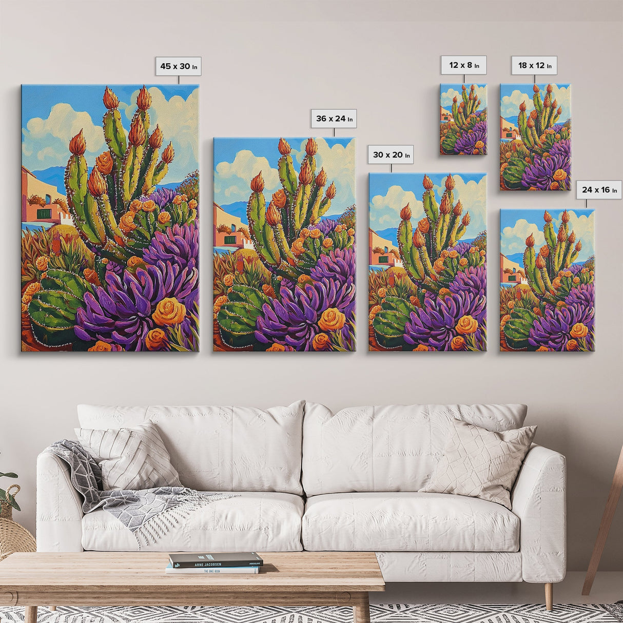 Cactus Flowers, Desert, Bright Succulent Garden, Framed Canvas Print, Colorful Kitchen Wall Art, Boho Desert Decor, Eclectic Nature Style