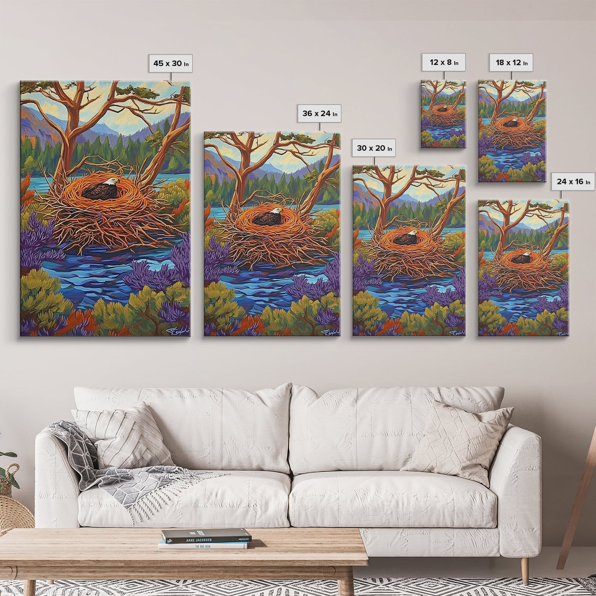 Eagle Nest, Forest, Lake, Canvas Print, rustic wildlife art, bald eagle decor, nature lodge wall art, cozy cabin Living Room theme