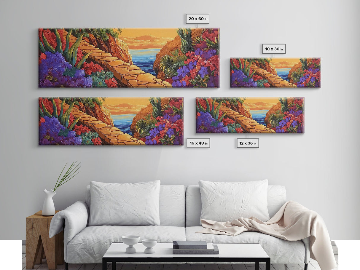 Desert Path, Floral Trail, Mountain View, Framed Canvas Print, Southwestern Wall Art, Nature Inspired Art, Boho Vibe, Living Room Decor