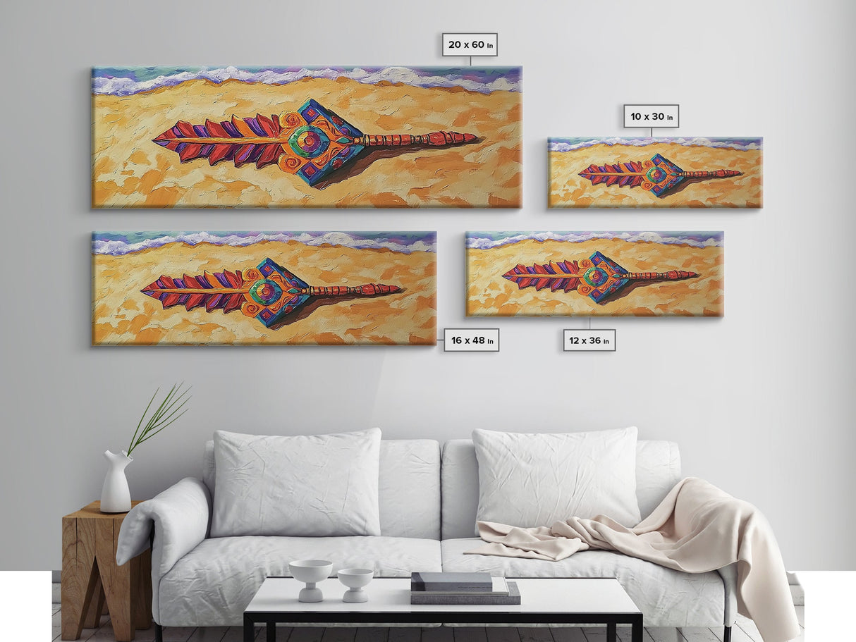 Tribal Arrow Symbol, Colorful Boho Style, Desert Beach Art, Canvas Print, Southwestern Decor, Eclectic Wall Accent