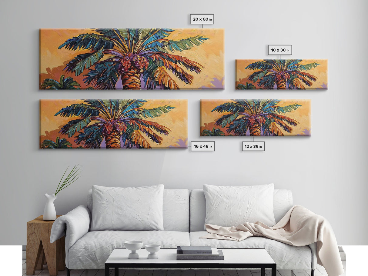 Tropical Palm Tree, Sunset Silhouette, Paradise Vibe, Framed Canvas Print, Beachy Living Room Wall Art, Island Boho Decor, Summer Style