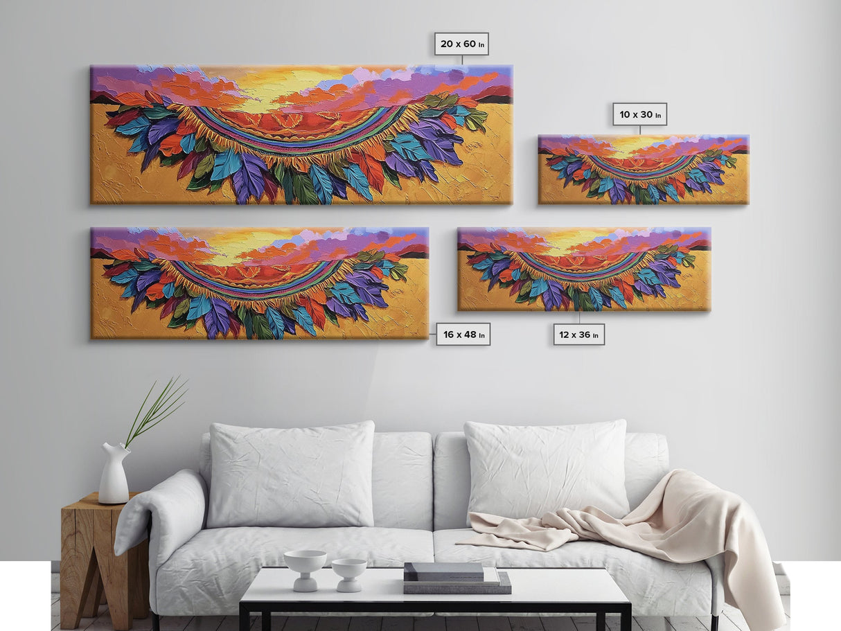 Feather Horizon, Sunset Sky, Southwest Landscape, Canvas Print, Boho Bedroom Wall Art, Eclectic Home Decor, Nature Inspired Art