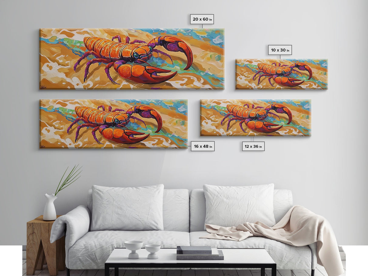 Lobster Beach Art, Ocean Colors, Bold Seafood, Seaside Fun Framed Canvas Print, Kitchen Wall Art, Nautical Beach House Decor