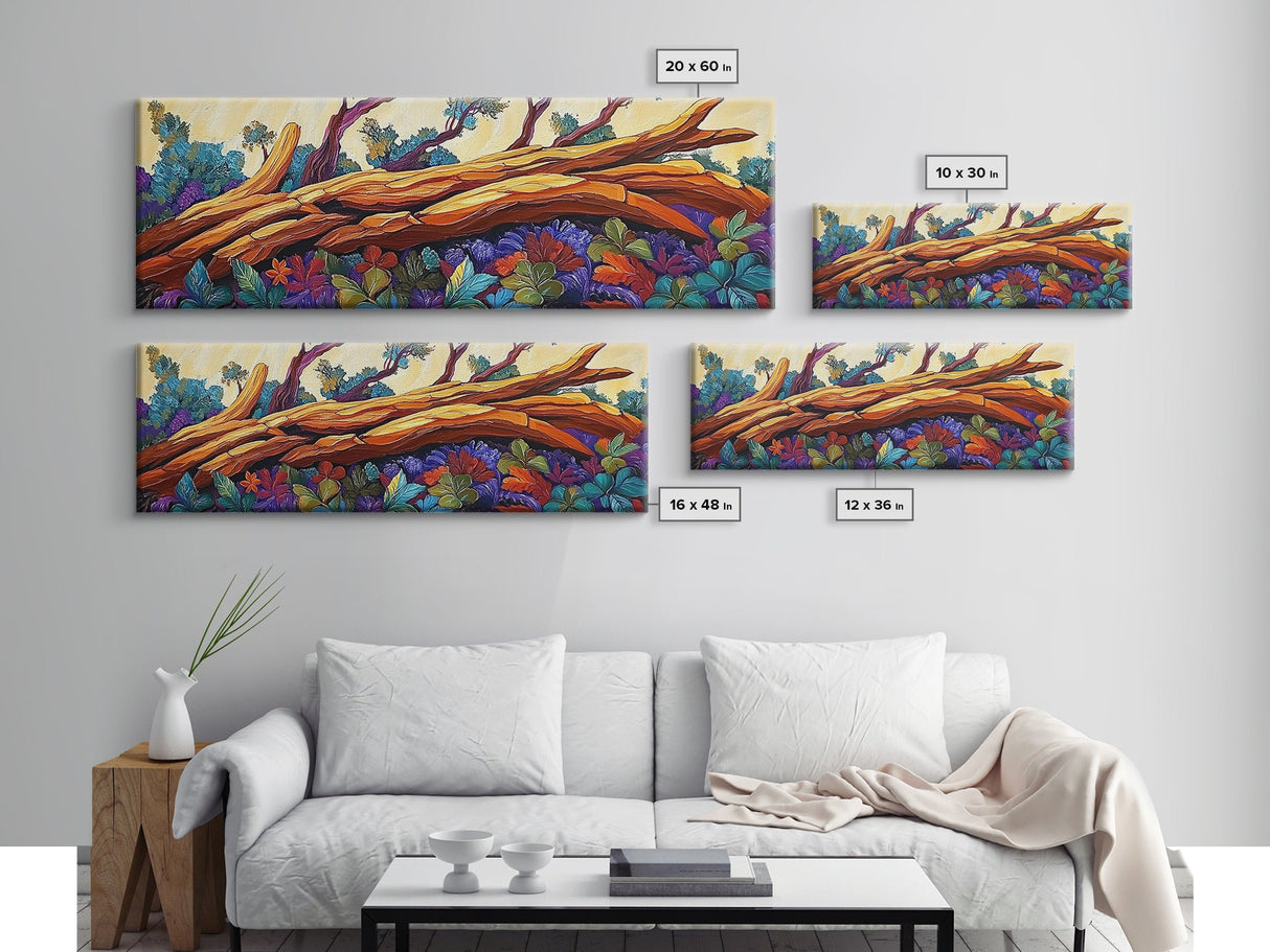Vibrant Forest Scene, Autumn Landscape, Nature Wall Art, Framed Canvas Print, Rustic Decor, Cabin Artwork, Boho Fall Living Room Art