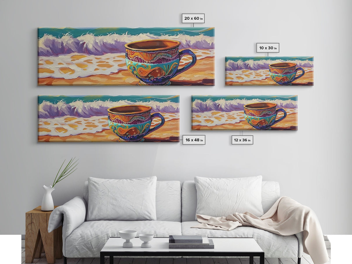 Beach Mug, Coastal Cup, Ocean Waves, Canvas Print, Beach Kitchen Art, Tropical Vibe, Boho Beach House, Nautical Wall Decor
