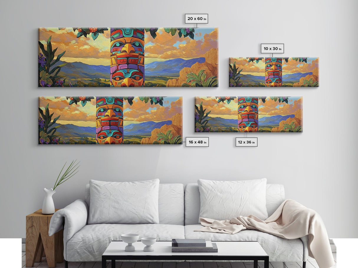 Totem Pole Art, Southwest Style, Desert Sky, Framed Canvas Print, Native Inspired, Living Room Wall Art, Cultural Landscape