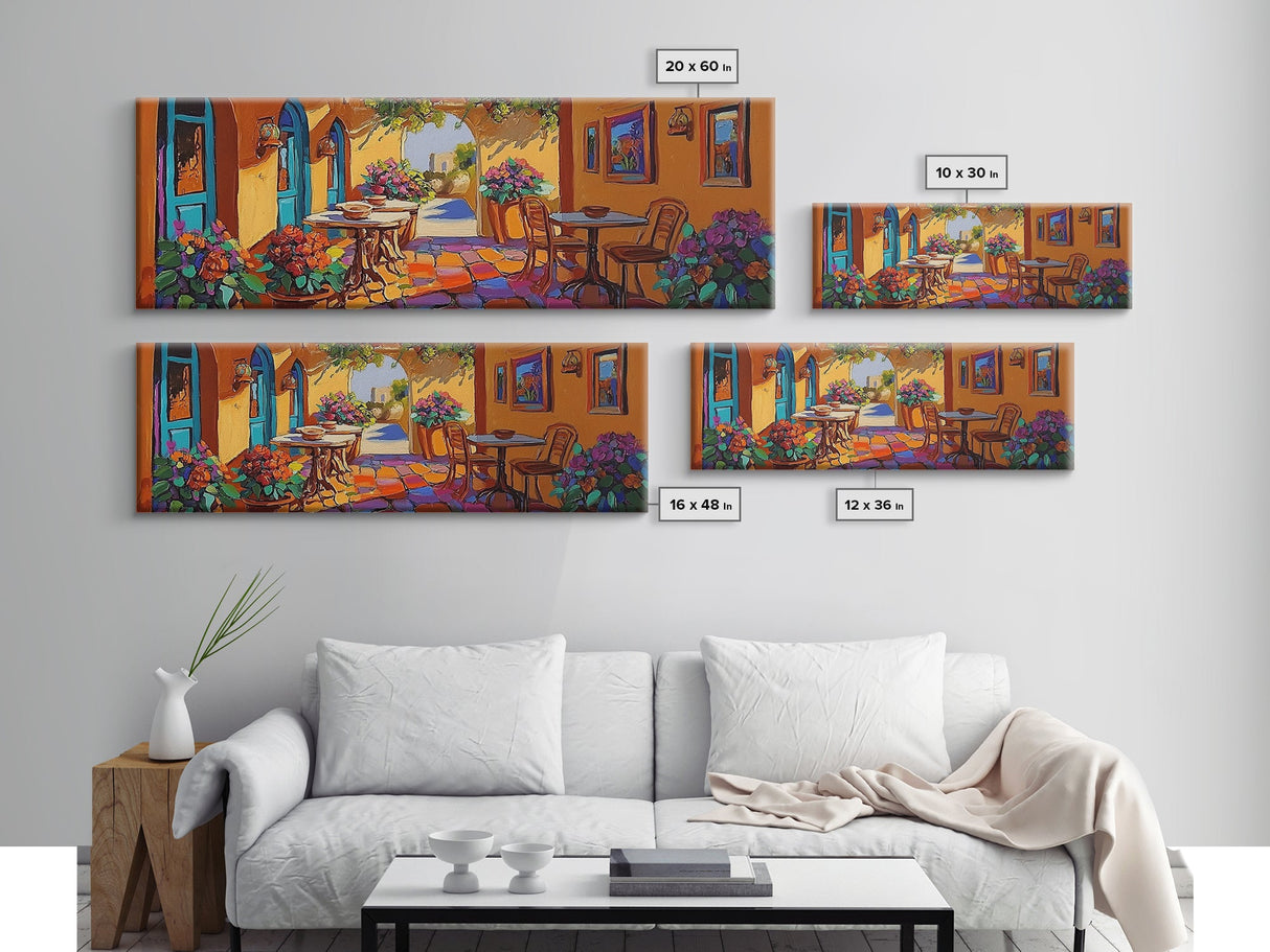 Mediterranean Patio Vibe, Colorful Courtyard Painting, Rustic Garden View, Framed Canvas Print, Kitchen Wall Art, Tuscan Style Decor