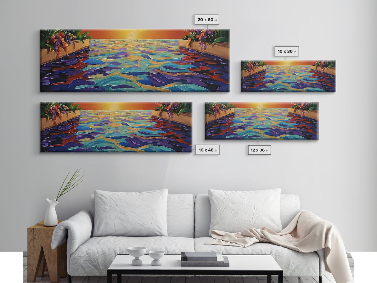Sunset Infinity Pool, Tropical Water Reflection, Vibrant Resort View, Canvas Print, Bathroom Wall Art, Dreamy Landscape, Modern Art