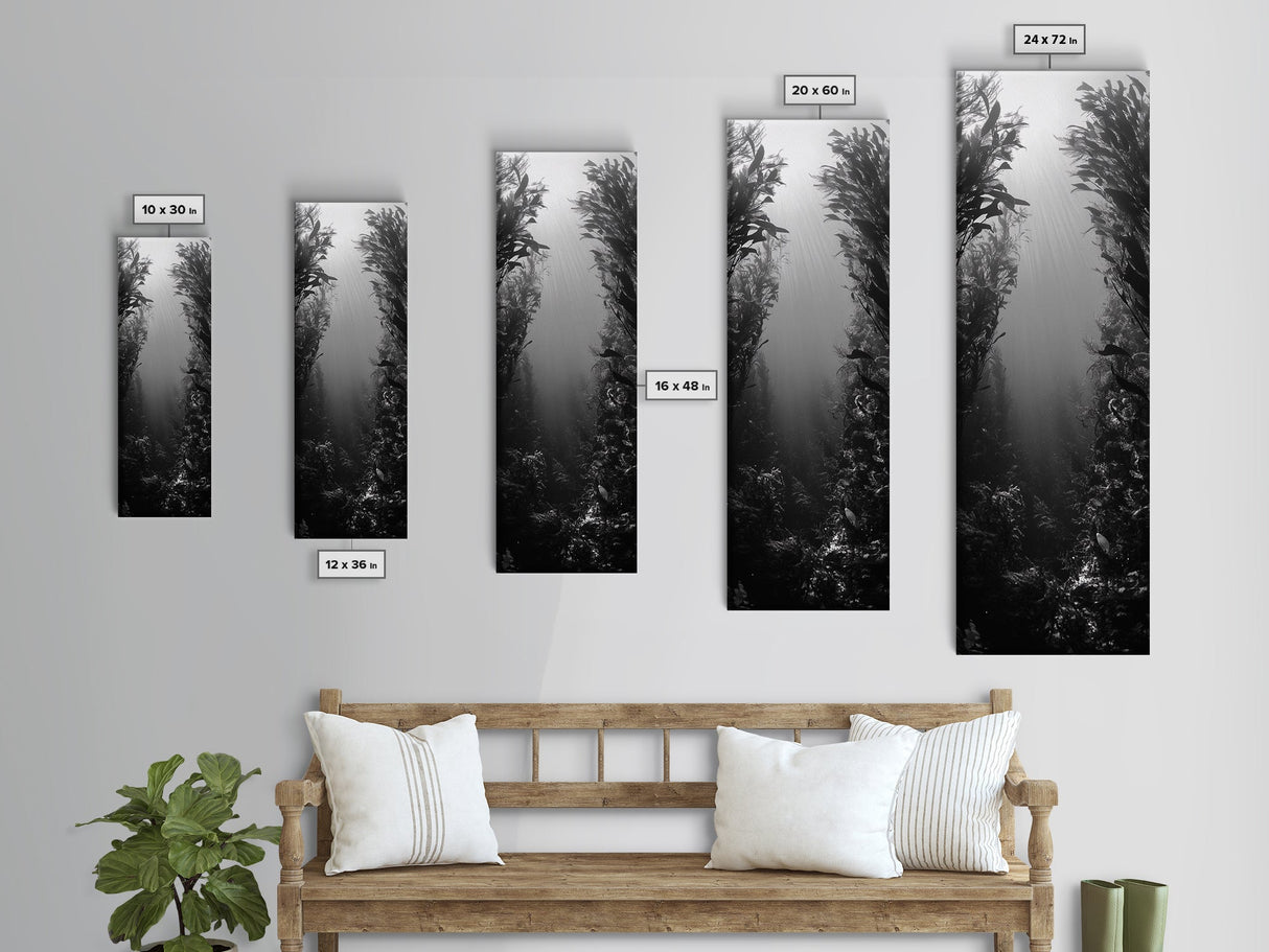 Kelp Forest, Underwater Light, Ocean Depths, Canvas Print, Bathroom Wall Art, Marine Inspired Decor, Nature Photography, Minimalist Style