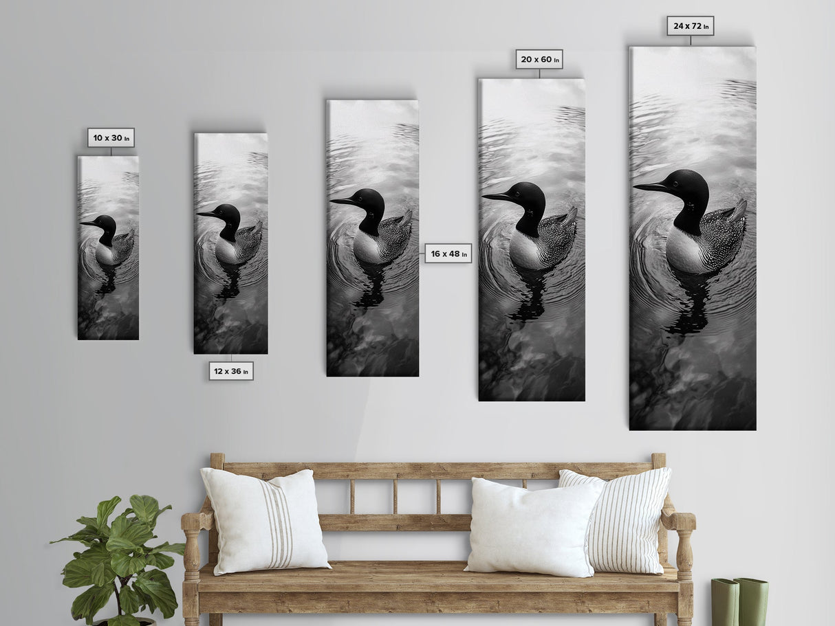 Water Loon, Lake Bird, Floating Wildlife, Nature Stillness, Serene Waterfowl Framed Canvas Print, Cabin Wall Art Rustic Lakehouse Decor