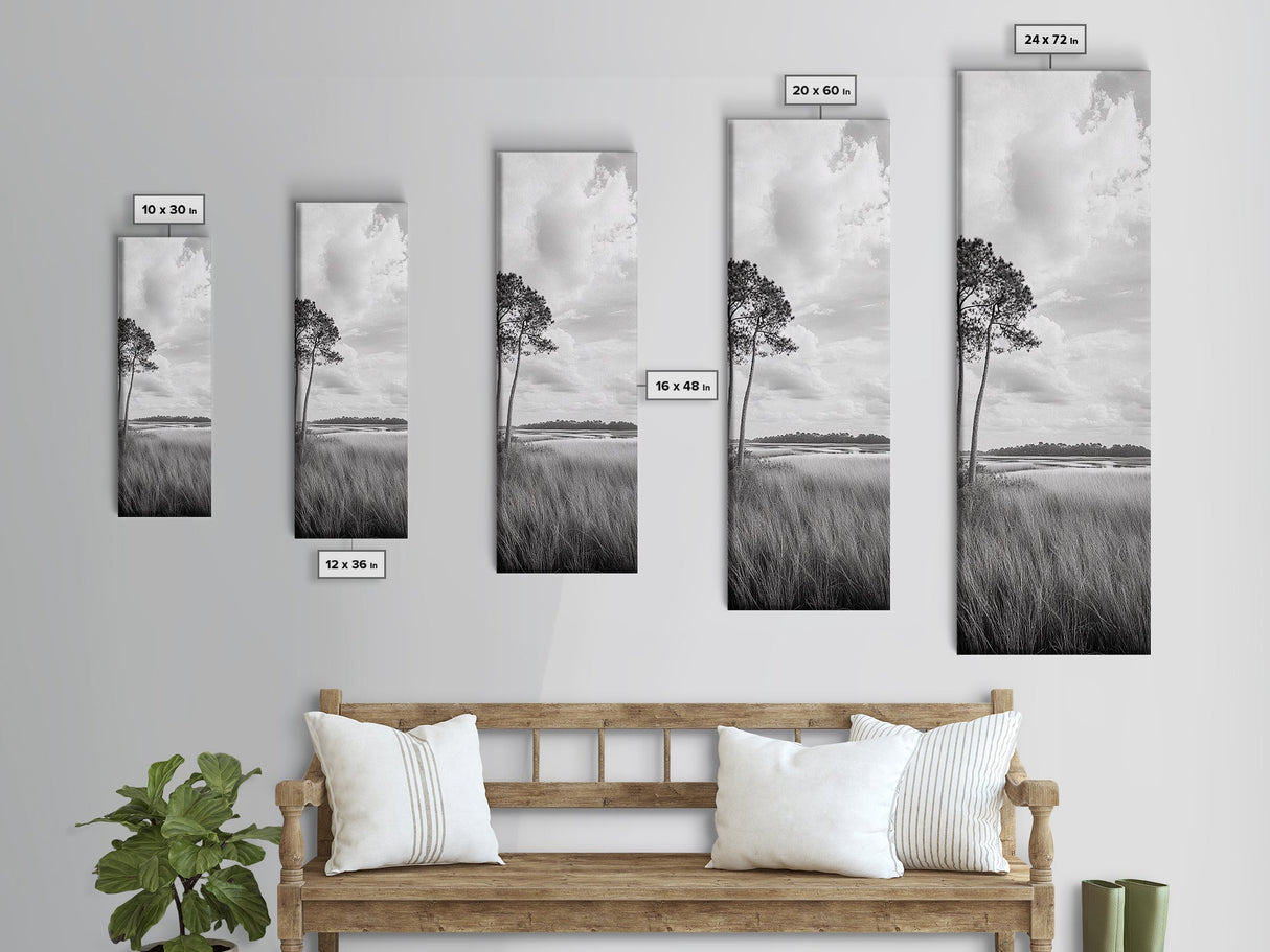 Marshland Trees, Coastal Wetlands, Serene Landscape, Peaceful Horizon, Framed Canvas Print, Office Wall Art, Minimalist Nature Art