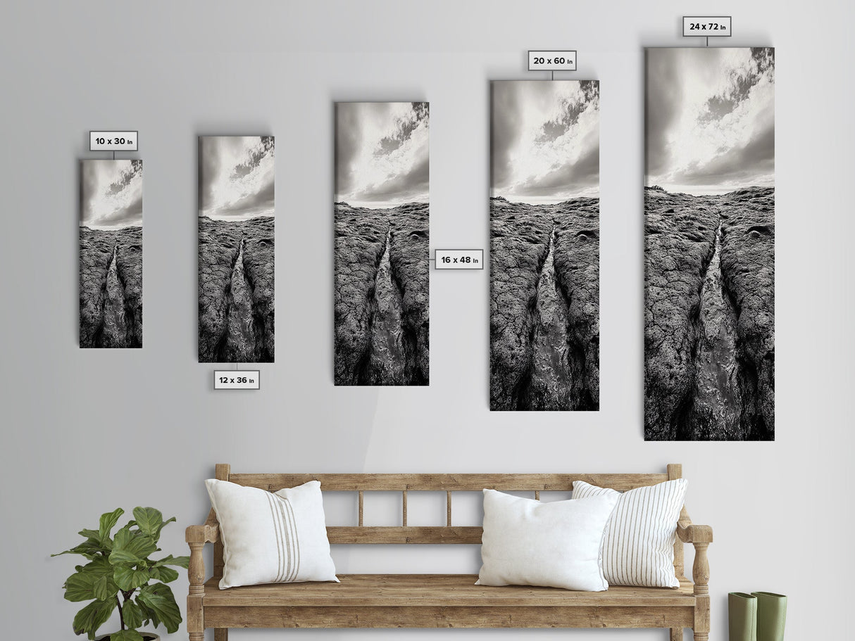 Lava Rock Path, Ocean Texture, Earth Flow, Framed Canvas Print, Coastal Bathroom Decor, Minimalist Natural Art, Moody Landscape Print
