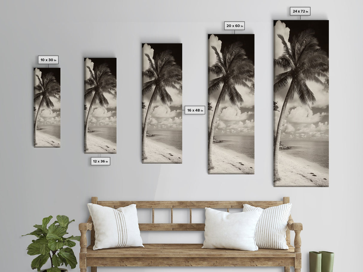 Tropical Palm Tree, Seaside Tranquility, Island Breeze, Framed Canvas Print, Bathroom Wall Art, Boho Beach Decor, Coastal Vibes