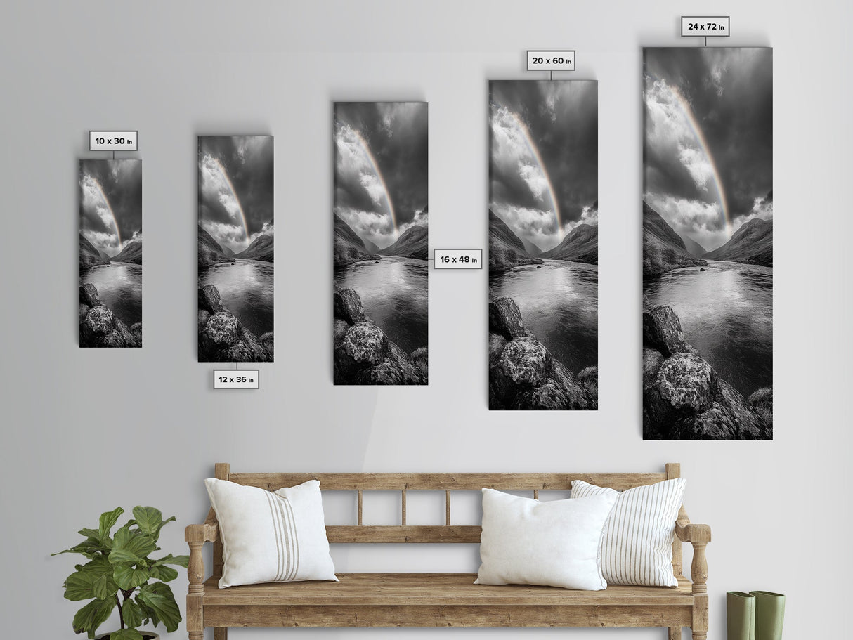 Rainbow Valley, Moody Skies, Stormy Horizon, Highland River, Framed Canvas Print Autumn Wall Decor, Scandinavian Nature Art, Living Room Accent