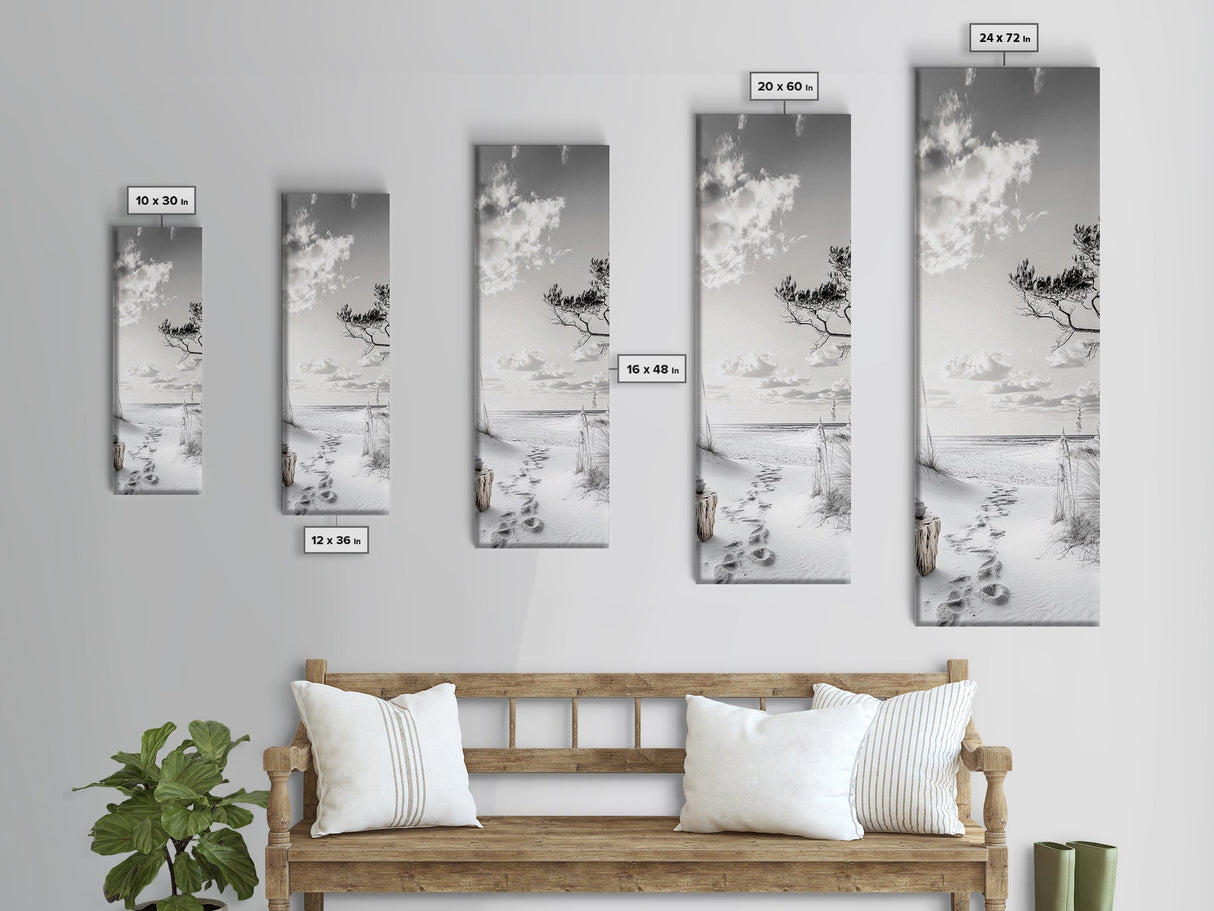 Tranquil Beach Walk, Coastal Pathway Print, Ocean Escape Wall Art, Entryway or Hall Decor, Framed Canvas Print, Serene Natural Style