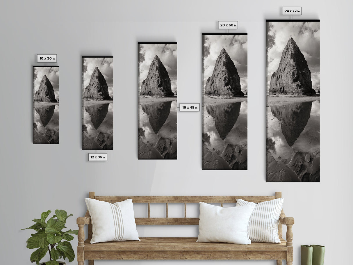 Monolith Reflection, Coastal Rock, Dramatic Seascape, Tidal Pool, Nature Inspired Framed Canvas Print, Modern Hallway Wall Art