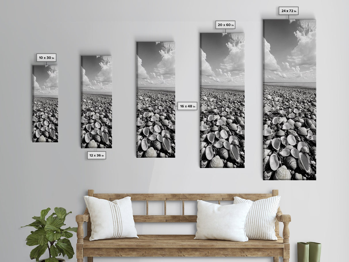 Shell Beach, Coastal Texture, Seashell Ground, Nature’s Bounty, Rustic Ocean Canvas Print, Neutral Kitchen Wall Art, Boho Coastal Style