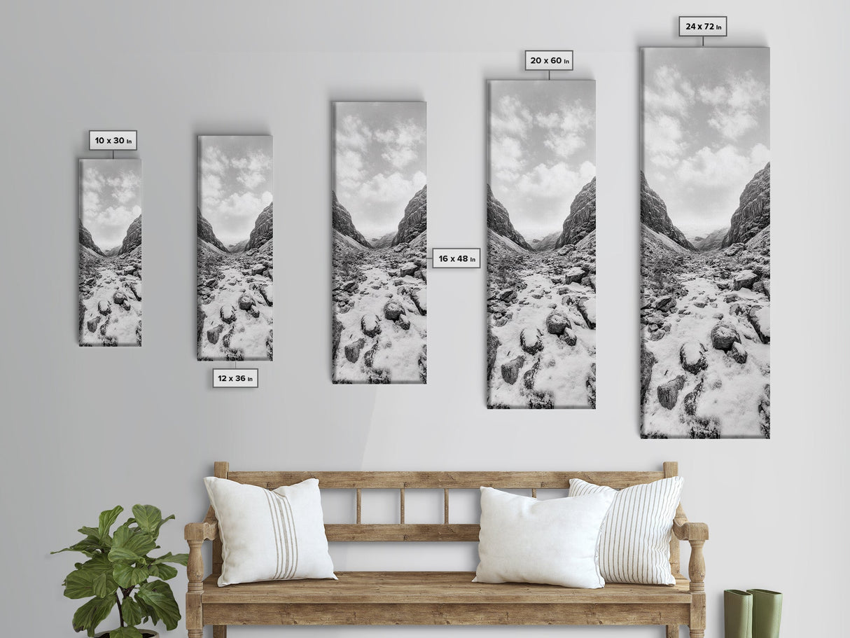 Snowy Pass, Winter Hike, Rocky Trail, Framed Canvas Print, Nature Lover Gift, Minimalist Mountain Art, Bedroom Wall Decor, Living Room Decor