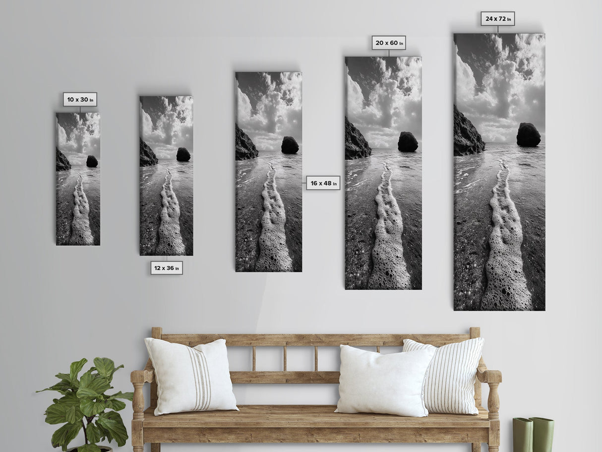Sea Foam, Ocean Rocks, Gentle Tide, Canvas Print, Beach House Wall Art, Coastal Minimalist Style, Nature Photography Decor, Living Room Decor