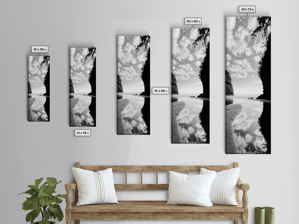 Tidepool Reflection, Ocean Mirror, Seaside Tranquility, Coastal Landscape, Framed Canvas Print, Spa Bathroom Wall Art, Minimalist Decor