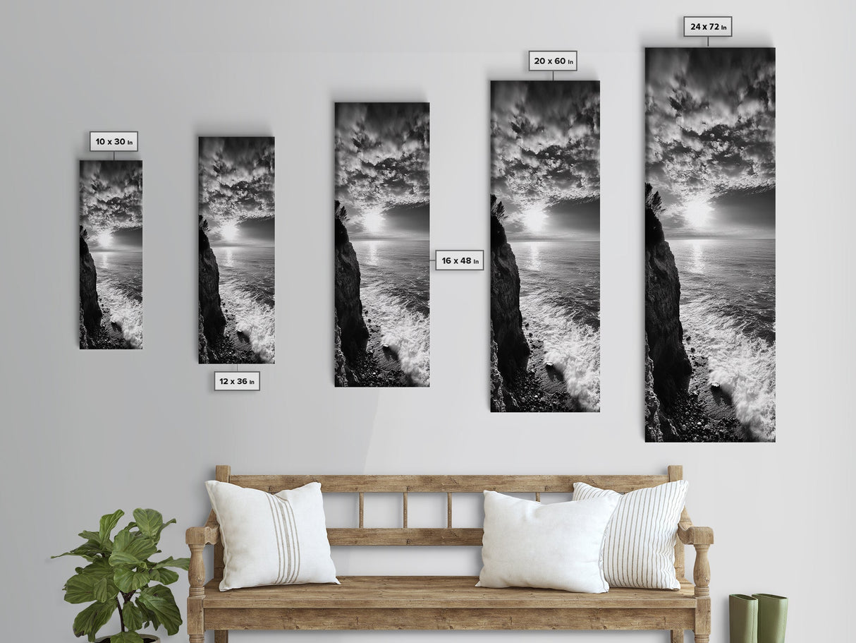 Cliff Edge, Ocean Breeze, Golden Hour, Scenic Overlook, Framed Canvas Print, Landscape Photography, Hallway Wall Art, Boho Style