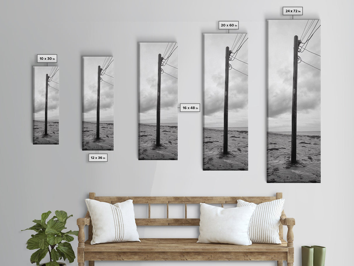 Utility Pole, Coastal Wires, Industrial Sky, Power Lines, Framed Canvas Print, Minimalist Photography, Loft Wall Art, Urban Decor