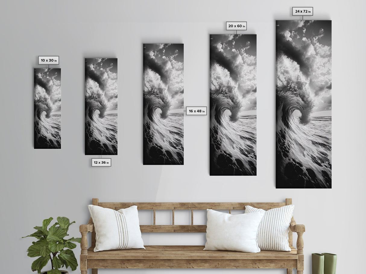 Ocean Wave, Curling Sea, Surfer's Dream, Powerful Water, Framed Canvas Print, Coastal Wall Art, Beach House Decor, Bold Seascape