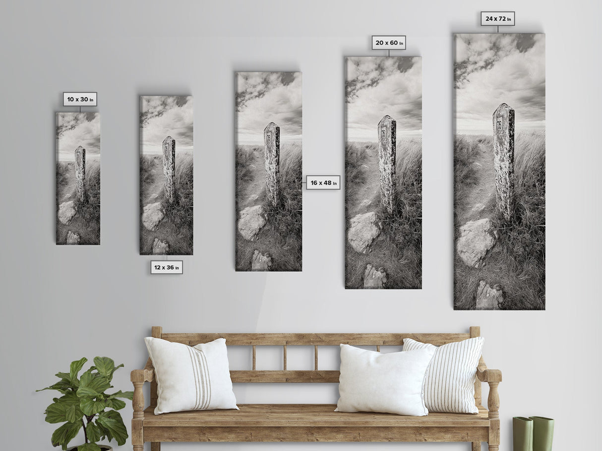 Rural Path, Weathered Stone, Grassy Trail, Framed Canvas Print, Rustic Nature Wall Art, Minimalist Entryway Decor, Autumn Landscape Art