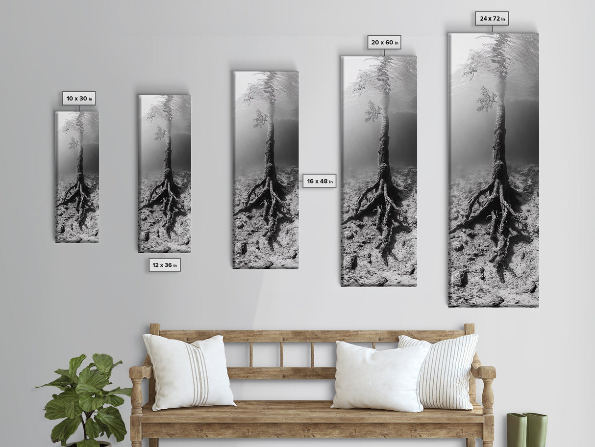 Surreal Tree Roots, Underwater Tree Art, Dreamy Forest Print, Nature Photography, Living Room Wall Decor, Framed Canvas Print