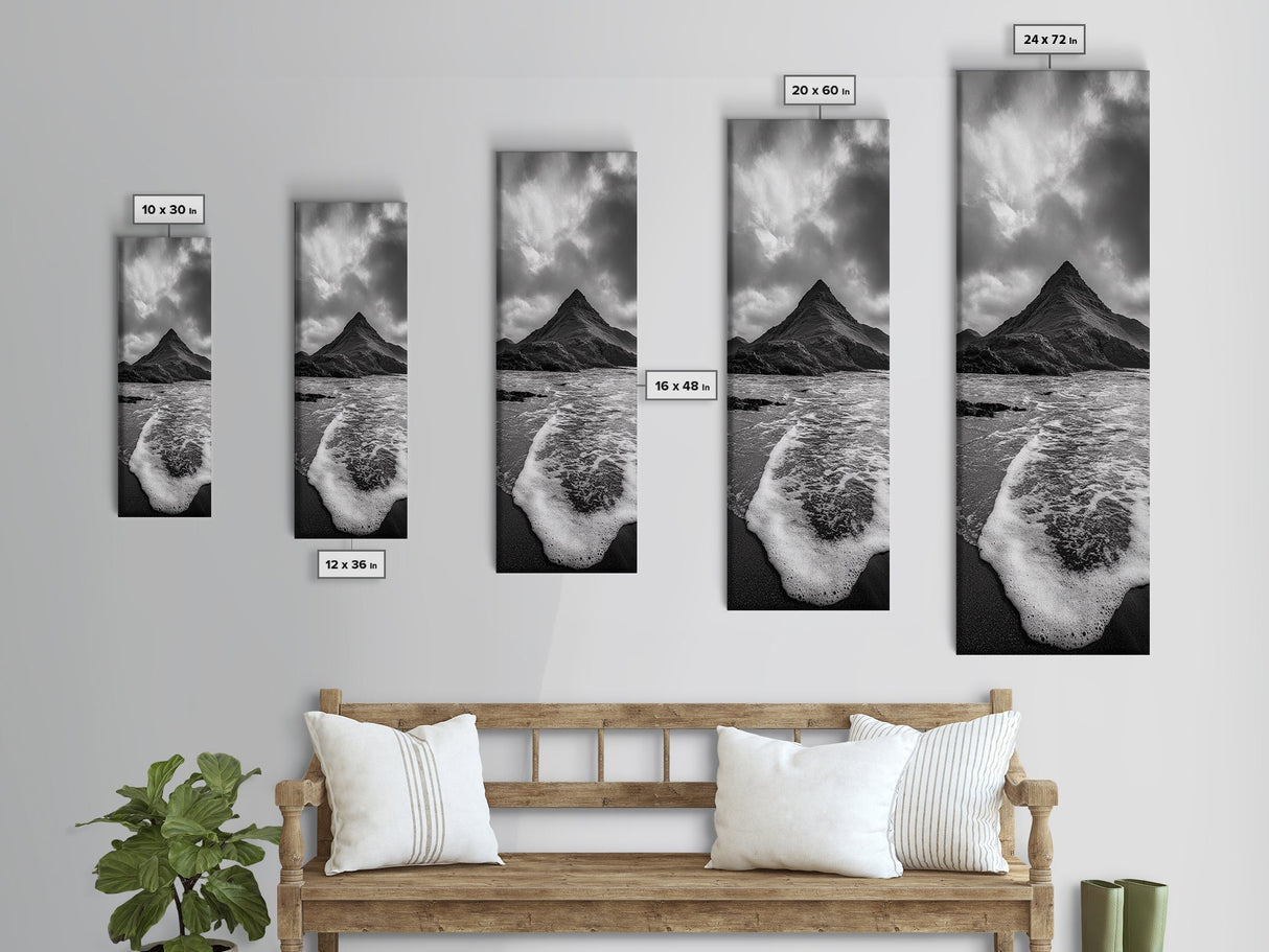 Dramatic Seaside Peak, Coastal Mountain Wall Art, Black Beach Photography, Bold Nature Decor, Canvas Print, Living Room Art