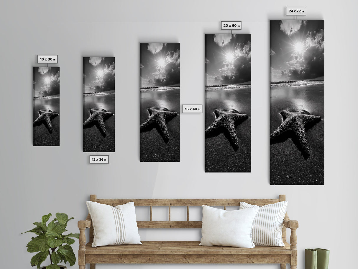 Starfish Beach Sun, Seaside Nature Print, Ocean Wildlife Photography, Summer Coastal Art, Living Room Accent, Framed Canvas Print