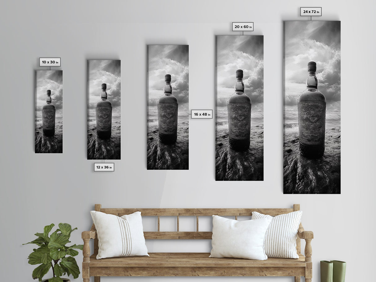 Weathered Bottle Beach, Abandoned Object Art, Coastal Still Life Print, Rustic Nautical Wall Decor, Studio or Bar Area, Canvas Print