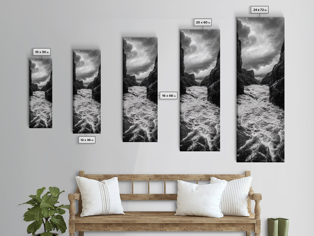 Wild River Path, Nature Wall Decor, Adventure Landscape, Monochrome Rapids, Framed Canvas Print, Rustic Living Room Wall Art, Moody Photography