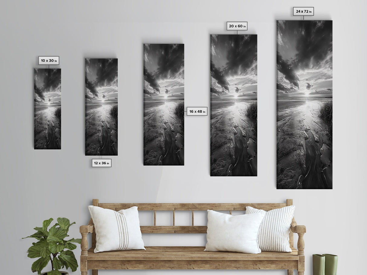 Sunset Shore, River Stream, Dramatic Sky, Framed Canvas Print, Nature Wall Art, Fall Landscape Decor, Tranquil Home Accent, Rustic Room Decor
