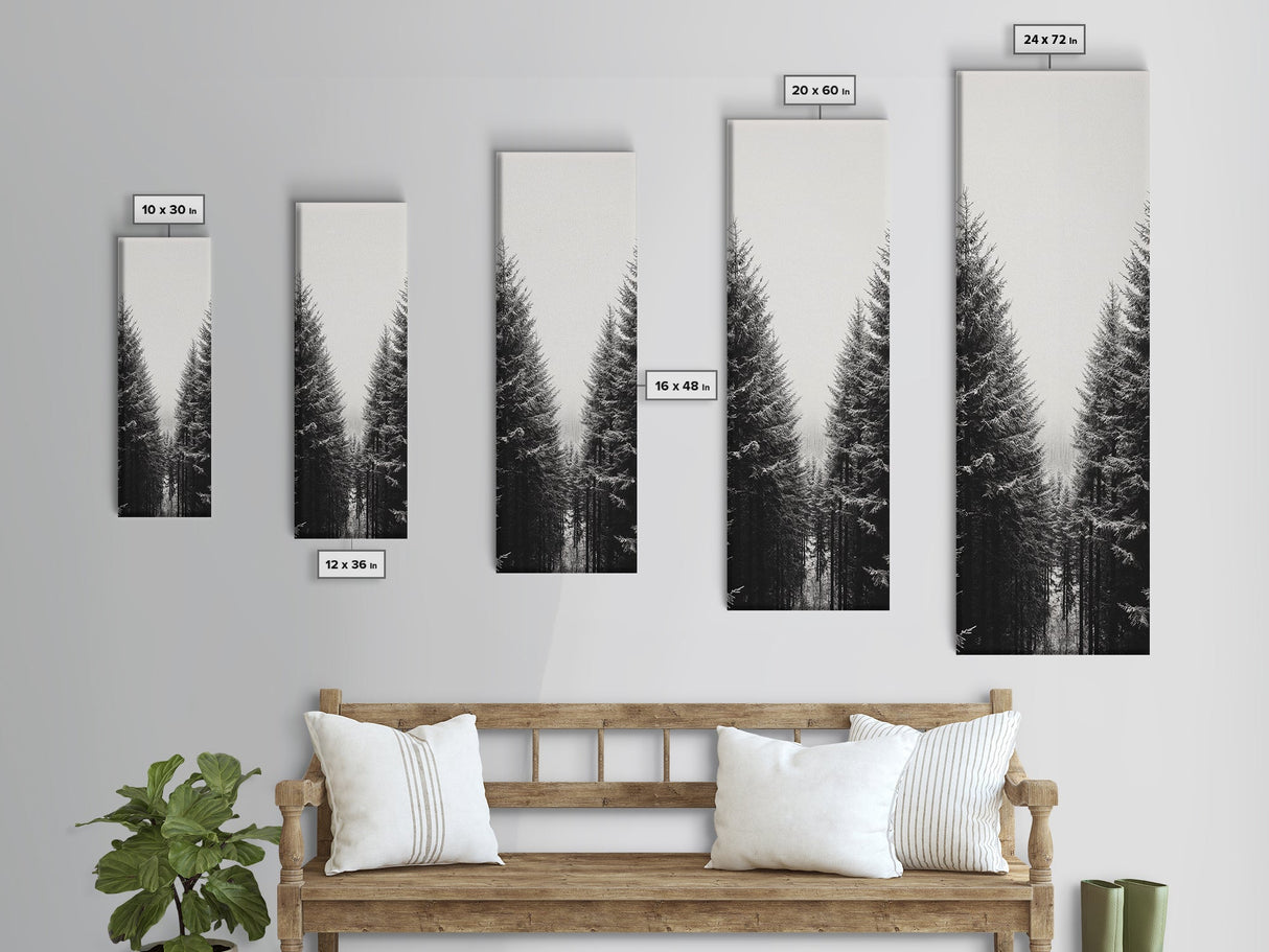 Snowy Forest, Pine Trees, Winter Woods, Minimal Art, Nordic Aesthetic, Canvas Print, Christmas Decor, Cozy Living Room Wall Art