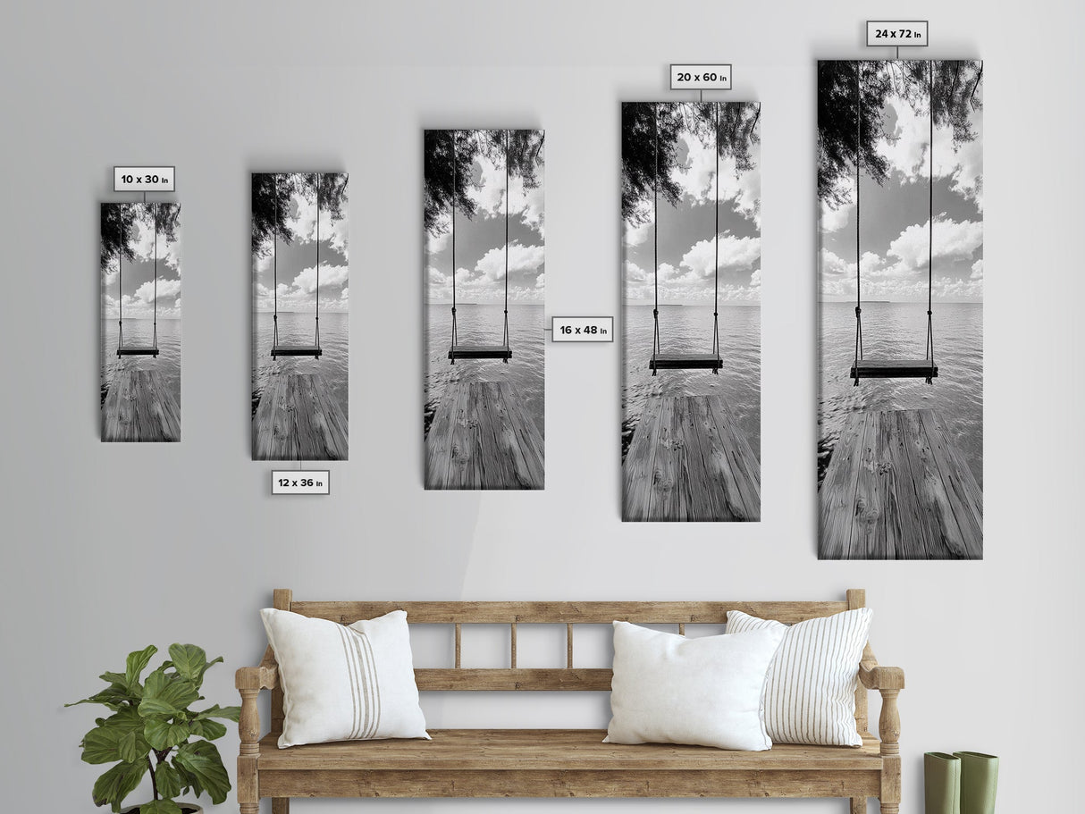 Lakeside Swing Stillness, Serene Water View Print, Peaceful Dock Photography, Canvas Print, Tranquil Bedroom or Office Wall Art