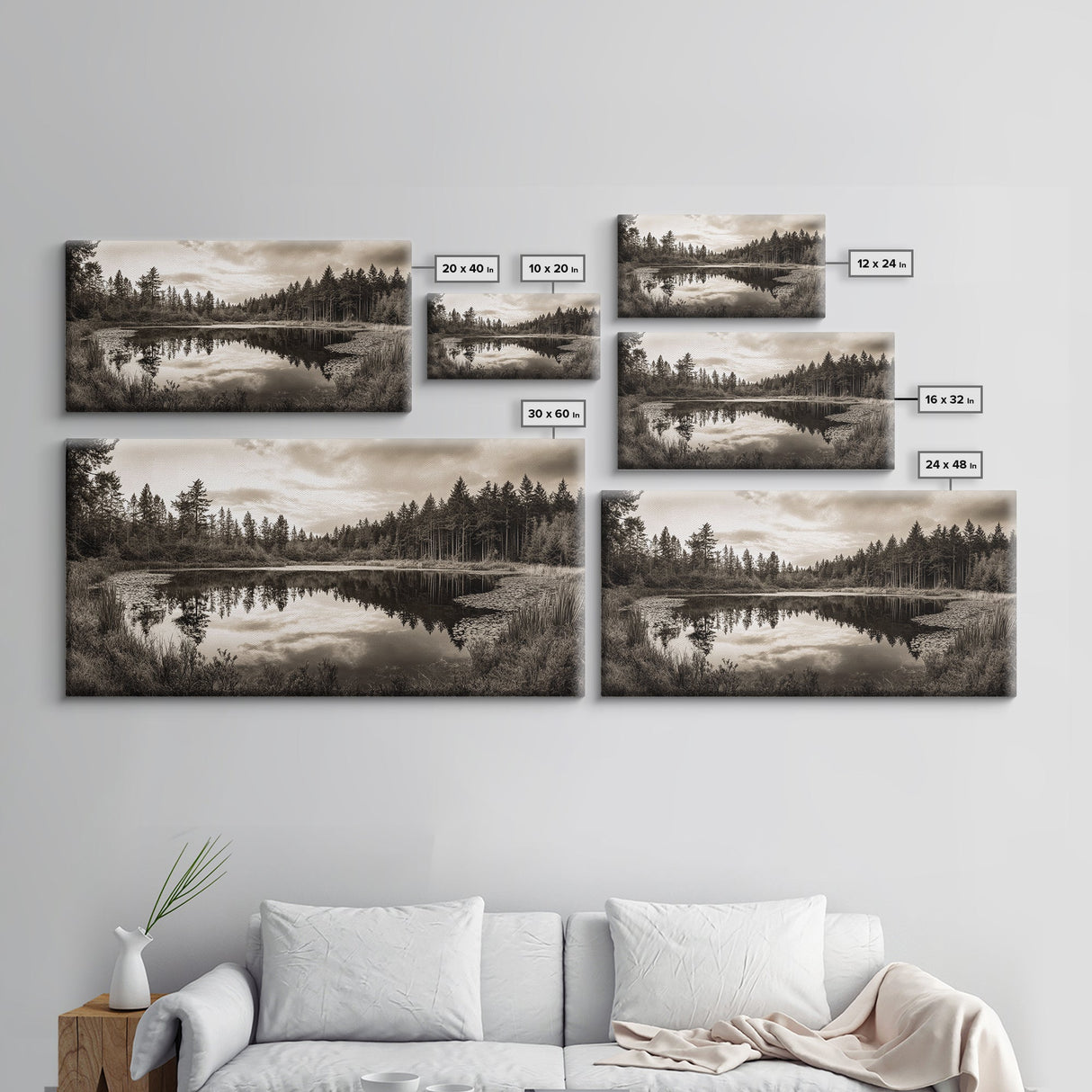 Forest Pond Reflection, Tranquil Lake Trees, Serene Nature Scene, Framed Canvas Print, Fall Wall Art, Rustic Cabin Decor, Living Room Wall Art