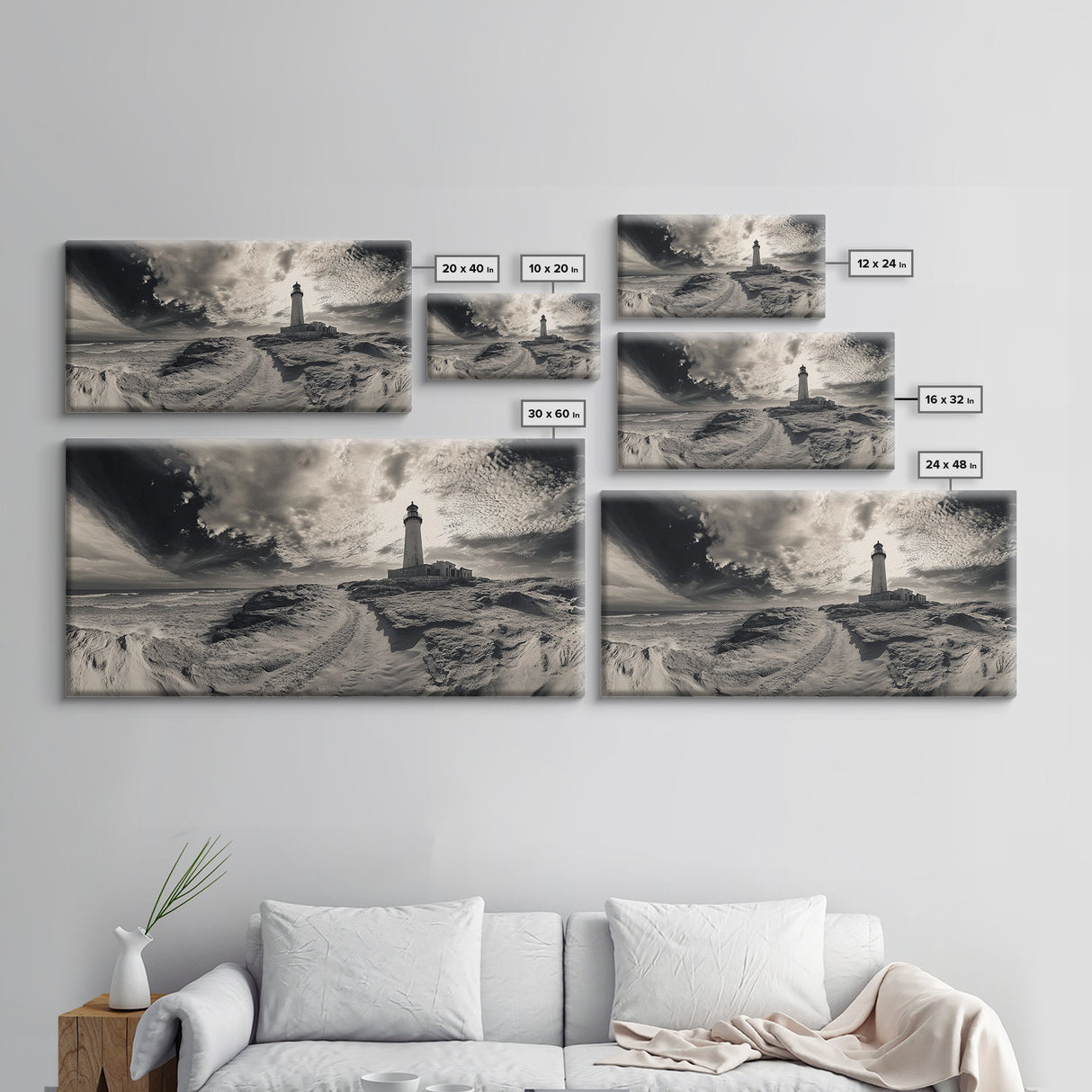 Lighthouse Path, Stormy Beach, Moody Coastline, Wall Decor, Framed Canvas Print, Coastal Wall Art, Rustic Bathroom, Nautical Style Print