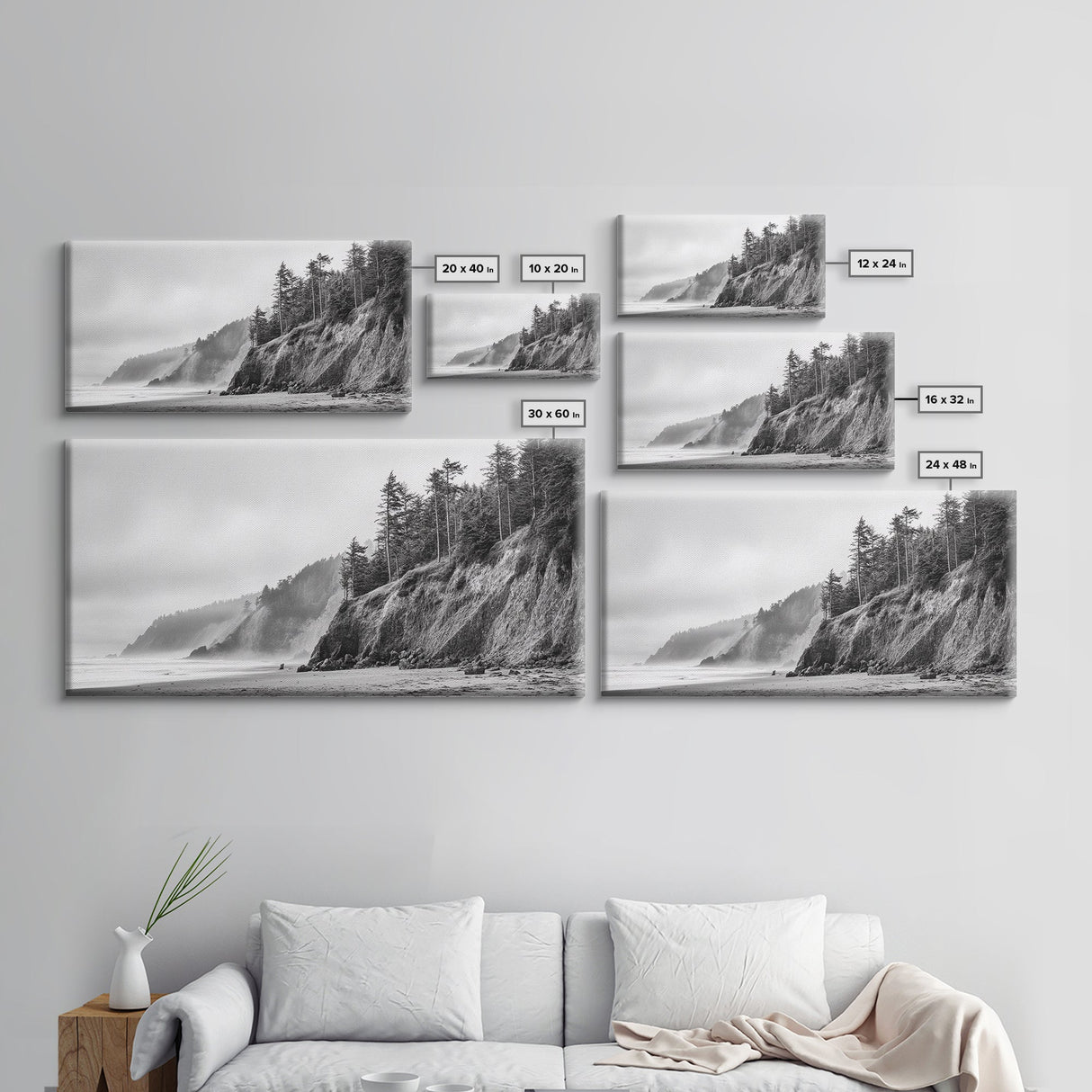 Pacific Coast Cliffs, Moody Nature Photography, Ocean View Landscape, Framed Canvas Print, Coastal Bedroom or Office Wall Art
