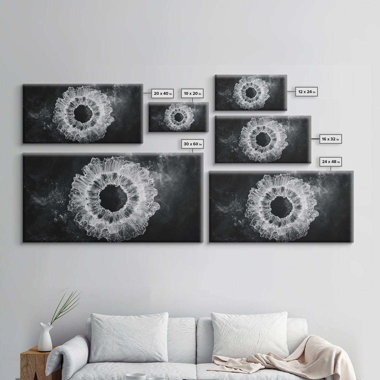 Abstract Smoke Art, Modern Monochrome, Ink Explosion, Minimalist Wall Decor, Framed Canvas Print, Living Room Wall Art, Moody Aesthetic