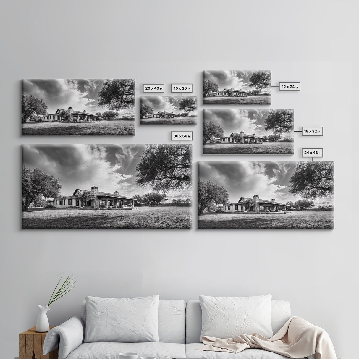 Southwestern Ranch Home, Texas House Scene, Peaceful Rural Living, Framed Canvas Print, Rustic Landscape Art, Living Room Decor