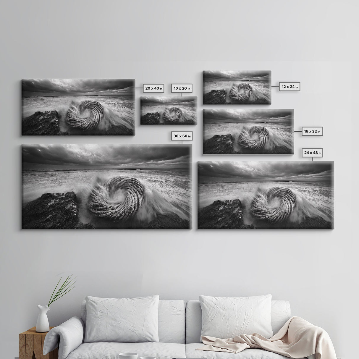 Ocean Rope Coil, Stormy Sea Art, Nautical Wall Decor, Coastal Photography, Canvas Print, Moody Ocean Art, Bathroom Wall Art, Nautical Home Decor