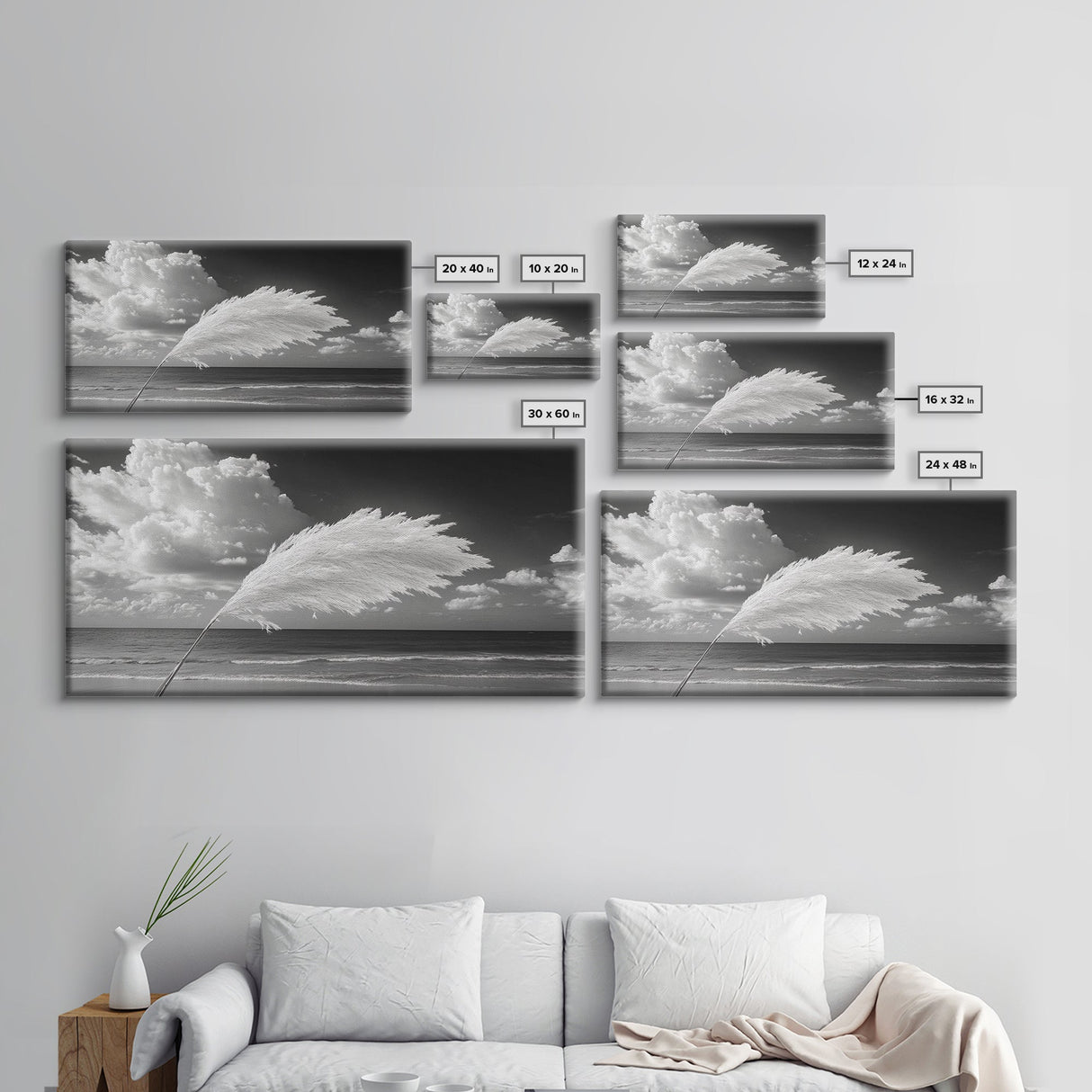 Pampas Grass Coast, Minimalist Beach Art, Boho Coastal Scene, Neutral Tones, Canvas Print, Living Room Wall Art, Fall Decor, Hallway Wall Art