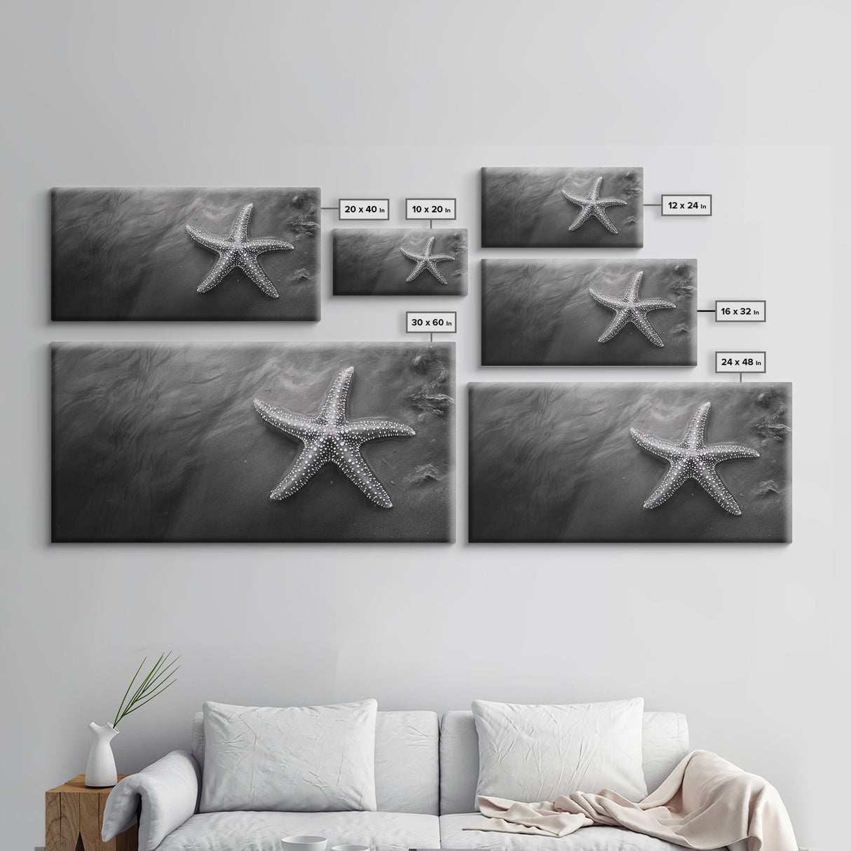Ocean Starfish, Seashore Calm, Coastal Nature Print, Beach Zen Decor, Framed Canvas Print, Minimalist Bathroom Art, Ocean Wall Piece