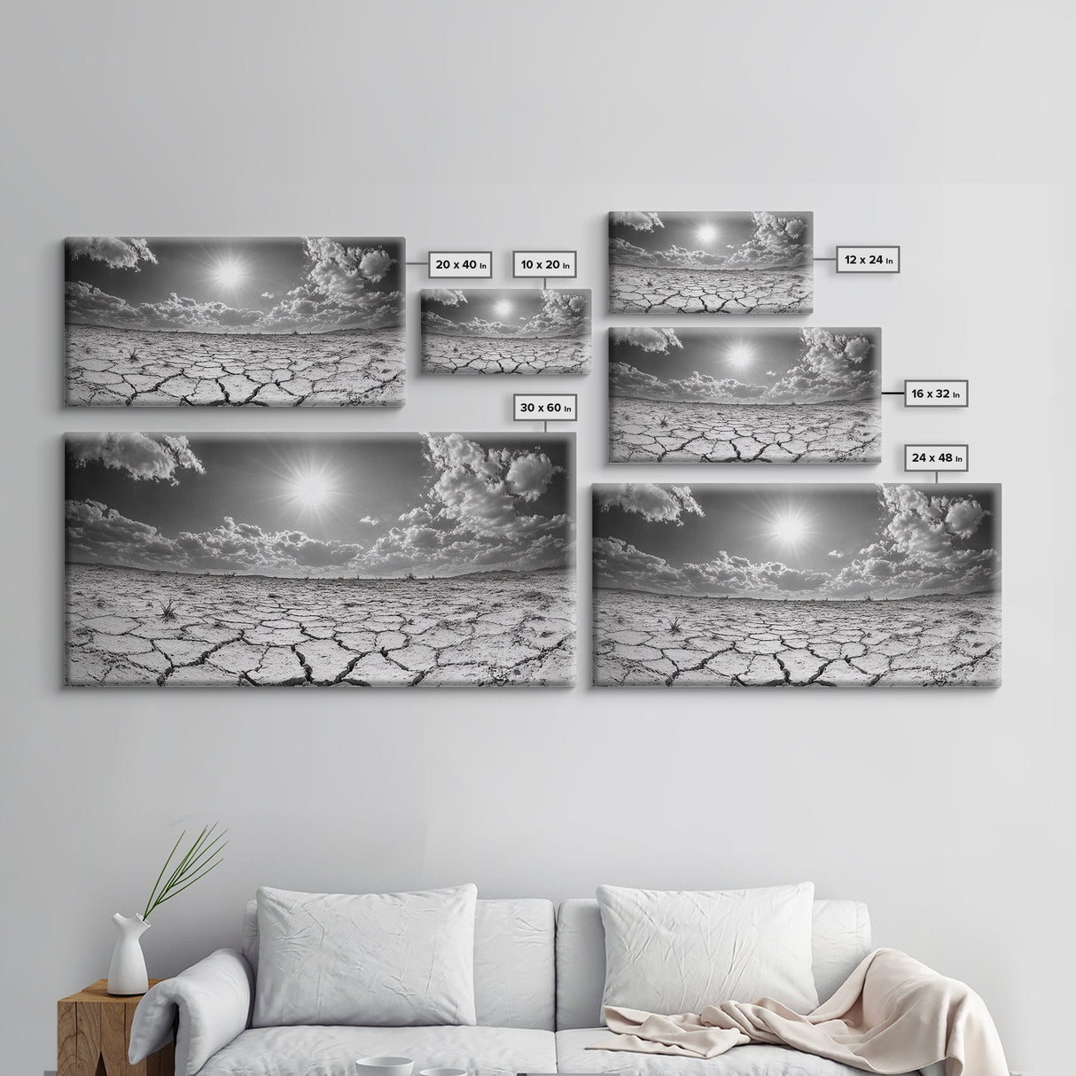 Cracked Earth Sun, Desert Landscape, Dramatic Sky, Canvas Print, Southwestern Decor, Fall Wall Art, Earth Tones Rustic Home Accent