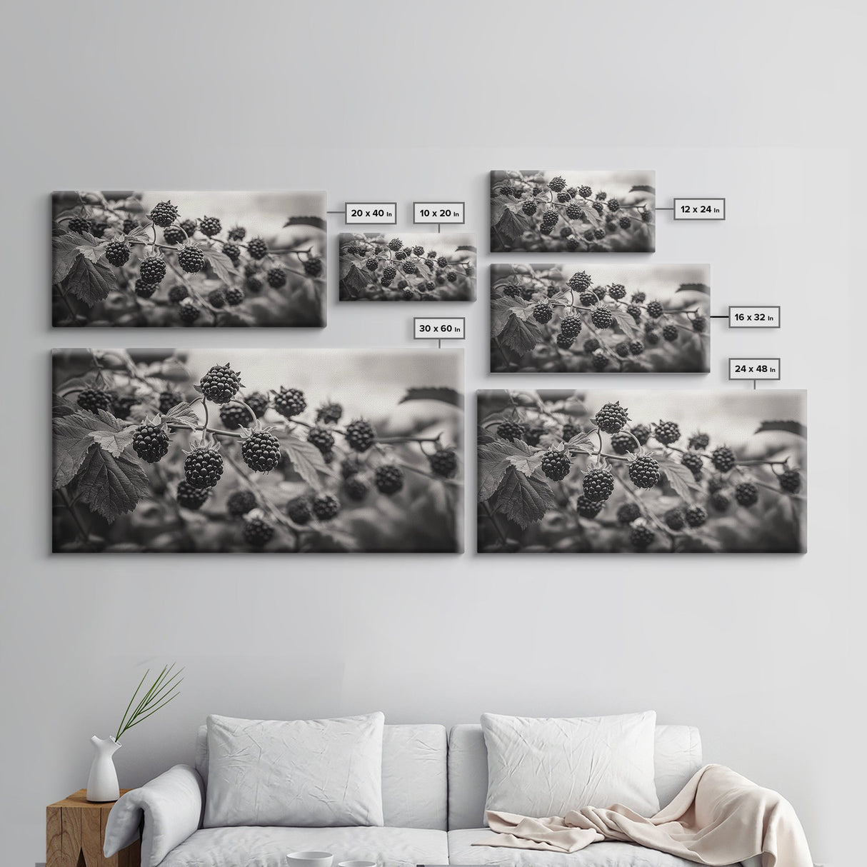 Blackberries on Vine, Farmhouse Kitchen Art, Rustic Fruit Wall Decor, Country Style, Autumn Botanical Photography, Canvas Print
